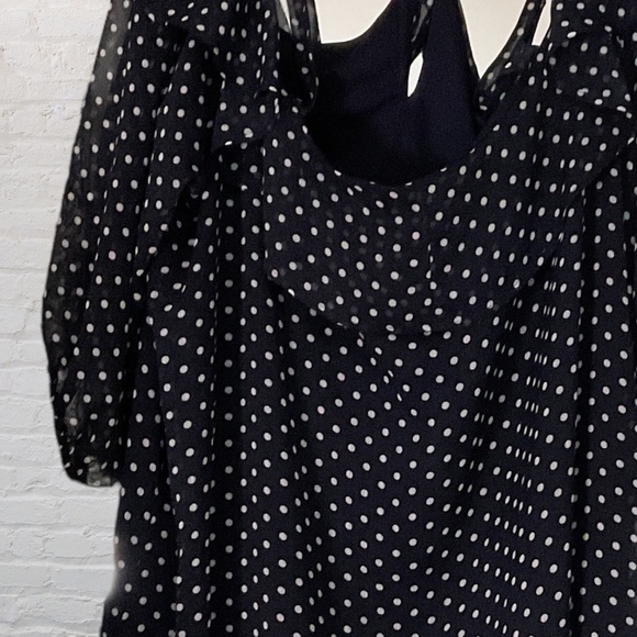 Coquette ET COQUINE- navy blue & white off the shoulder chiffon layer midi dress - Picture 4 of 11